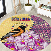 Venezuela Round Carpet with National Bird Orchid Flower Coat of Arms Spirit