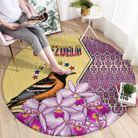 Venezuela Round Carpet with National Bird Orchid Flower Coat of Arms Spirit