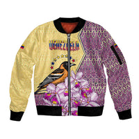 Venezuela Sleeve Zip Bomber Jacket with National Bird Orchid Flower Coat of Arms Spirit