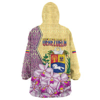 Venezuela Wearable Blanket Hoodie with National Bird Orchid Flower Coat of Arms Spirit