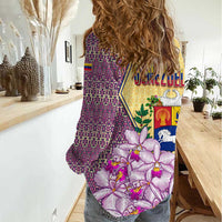 Venezuela Women Casual Shirt with National Bird Orchid Flower Coat of Arms Spirit
