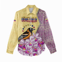 Venezuela Women Casual Shirt with National Bird Orchid Flower Coat of Arms Spirit