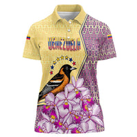 Venezuela Women Polo Shirt with National Bird Orchid Flower Coat of Arms Spirit