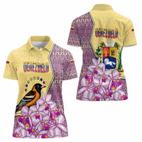 Venezuela Women Polo Shirt with National Bird Orchid Flower Coat of Arms Spirit