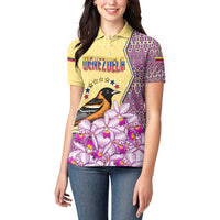Venezuela Women Polo Shirt with National Bird Orchid Flower Coat of Arms Spirit