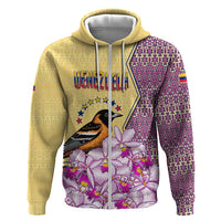 Venezuela Zip Hoodie with National Bird Orchid Flower Coat of Arms Spirit