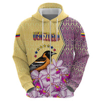 Venezuela Zip Hoodie with National Bird Orchid Flower Coat of Arms Spirit