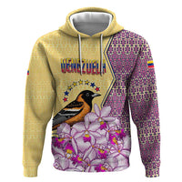 Venezuela Zip Hoodie with National Bird Orchid Flower Coat of Arms Spirit