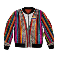 Venezuela Bomber Jacket with Andean Multicolor Woven Textile Stripe Spirit