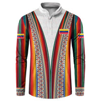 Venezuela Button Sweatshirt with Andean Multicolor Woven Textile Stripe Spirit