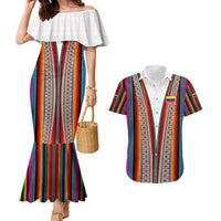 Venezuela Couples Matching Mermaid Dress and Hawaiian Shirt with Andean Multicolor Woven Textile Stripe Spirit
