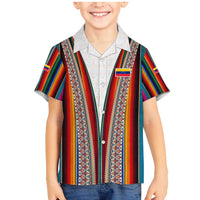 Venezuela Family Matching Mermaid Dress and Hawaiian Shirt with Andean Multicolor Woven Textile Stripe Spirit