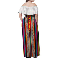 Venezuela Family Matching Off Shoulder Maxi Dress and Hawaiian Shirt with Andean Multicolor Woven Textile Stripe Spirit