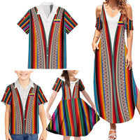 Venezuela Family Matching Summer Maxi Dress and Hawaiian Shirt with Andean Multicolor Woven Textile Stripe Spirit