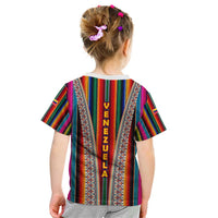 Venezuela Kid T Shirt with Andean Multicolor Woven Textile Stripe Spirit