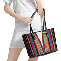 Venezuela Leather Tote Bag with Andean Multicolor Woven Textile Stripe Spirit