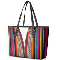 Venezuela Leather Tote Bag with Andean Multicolor Woven Textile Stripe Spirit