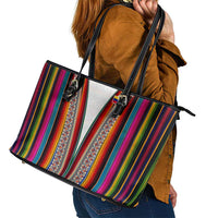 Venezuela Leather Tote Bag with Andean Multicolor Woven Textile Stripe Spirit