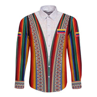 Venezuela Long Sleeve Button Shirt with Andean Multicolor Woven Textile Stripe Spirit