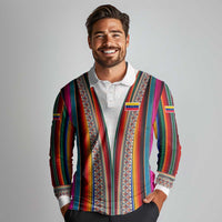 Venezuela Long Sleeve Polo Shirt with Andean Multicolor Woven Textile Stripe Spirit