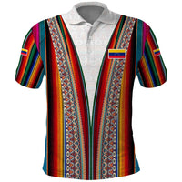 Venezuela Polo Shirt with Andean Multicolor Woven Textile Stripe Spirit