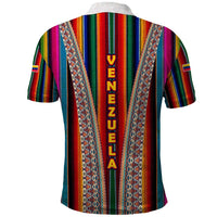 Venezuela Polo Shirt with Andean Multicolor Woven Textile Stripe Spirit