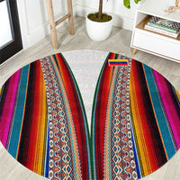 Venezuela Round Carpet with Andean Multicolor Woven Textile Stripe Spirit