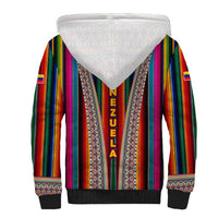 Venezuela Sherpa Hoodie with Andean Multicolor Woven Textile Stripe Spirit