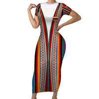 Venezuela Short Sleeve Bodycon Dress with Andean Multicolor Woven Textile Stripe Spirit
