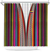 Venezuela Shower Curtain with Andean Multicolor Woven Textile Stripe Spirit