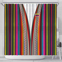 Venezuela Shower Curtain with Andean Multicolor Woven Textile Stripe Spirit