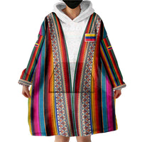Venezuela Wearable Blanket Hoodie with Andean Multicolor Woven Textile Stripe Spirit