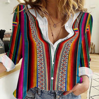 Venezuela Women Casual Shirt with Andean Multicolor Woven Textile Stripe Spirit
