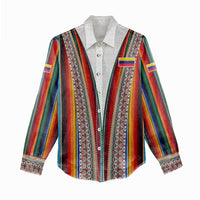 Venezuela Women Casual Shirt with Andean Multicolor Woven Textile Stripe Spirit