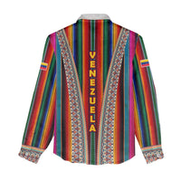 Venezuela Women Casual Shirt with Andean Multicolor Woven Textile Stripe Spirit