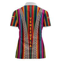 Venezuela Women Polo Shirt with Andean Multicolor Woven Textile Stripe Spirit