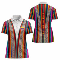 Venezuela Women Polo Shirt with Andean Multicolor Woven Textile Stripe Spirit