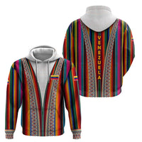 Venezuela Zip Hoodie with Andean Multicolor Woven Textile Stripe Spirit