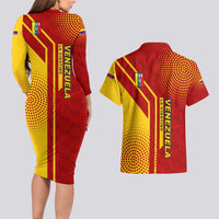 Venezuela Couples Matching Long Sleeve Bodycon Dress and Hawaiian Shirt with La Vinotinto Football Federation Red Yellow Spirit