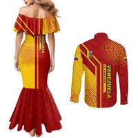 Venezuela Couples Matching Mermaid Dress and Long Sleeve Button Shirt with La Vinotinto Football Federation Red Yellow Spirit