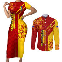 Venezuela Couples Matching Short Sleeve Bodycon Dress and Long Sleeve Button Shirt with La Vinotinto Football Federation Red Yellow Spirit