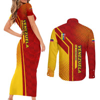 Venezuela Couples Matching Short Sleeve Bodycon Dress and Long Sleeve Button Shirt with La Vinotinto Football Federation Red Yellow Spirit