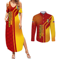 Venezuela Couples Matching Summer Maxi Dress and Long Sleeve Button Shirt with La Vinotinto Football Federation Red Yellow Spirit