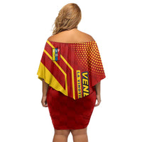 Venezuela Family Matching Off Shoulder Short Dress and Hawaiian Shirt with La Vinotinto Football Federation Red Yellow Spirit