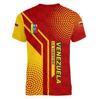 Venezuela Women V-Neck T-Shirt with La Vinotinto Football Federation Red Yellow Spirit