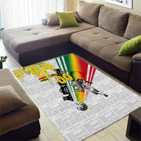 Personalized Ghana Soccer Elephant Area Rug Ghana Flag Kente Football Player - Cassia Fistula Flower