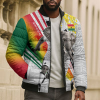 Personalized Ghana Soccer Elephant Bomber Puffer Jacket Ghana Flag Kente Football Player - Cassia Fistula Flower