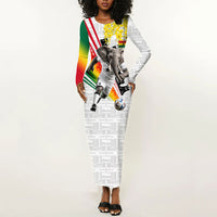 Personalized Ghana Soccer Elephant Long Sleeve Bodycon Dress Ghana Flag Kente Football Player - Cassia Fistula Flower