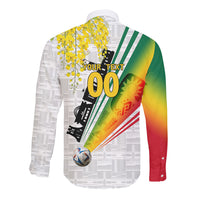 Personalized Ghana Soccer Elephant Long Sleeve Button Shirt Ghana Flag Kente Football Player - Cassia Fistula Flower