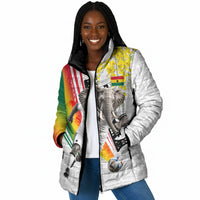 Personalized Ghana Soccer Elephant Padded Jacket Ghana Flag Kente Football Player - Cassia Fistula Flower